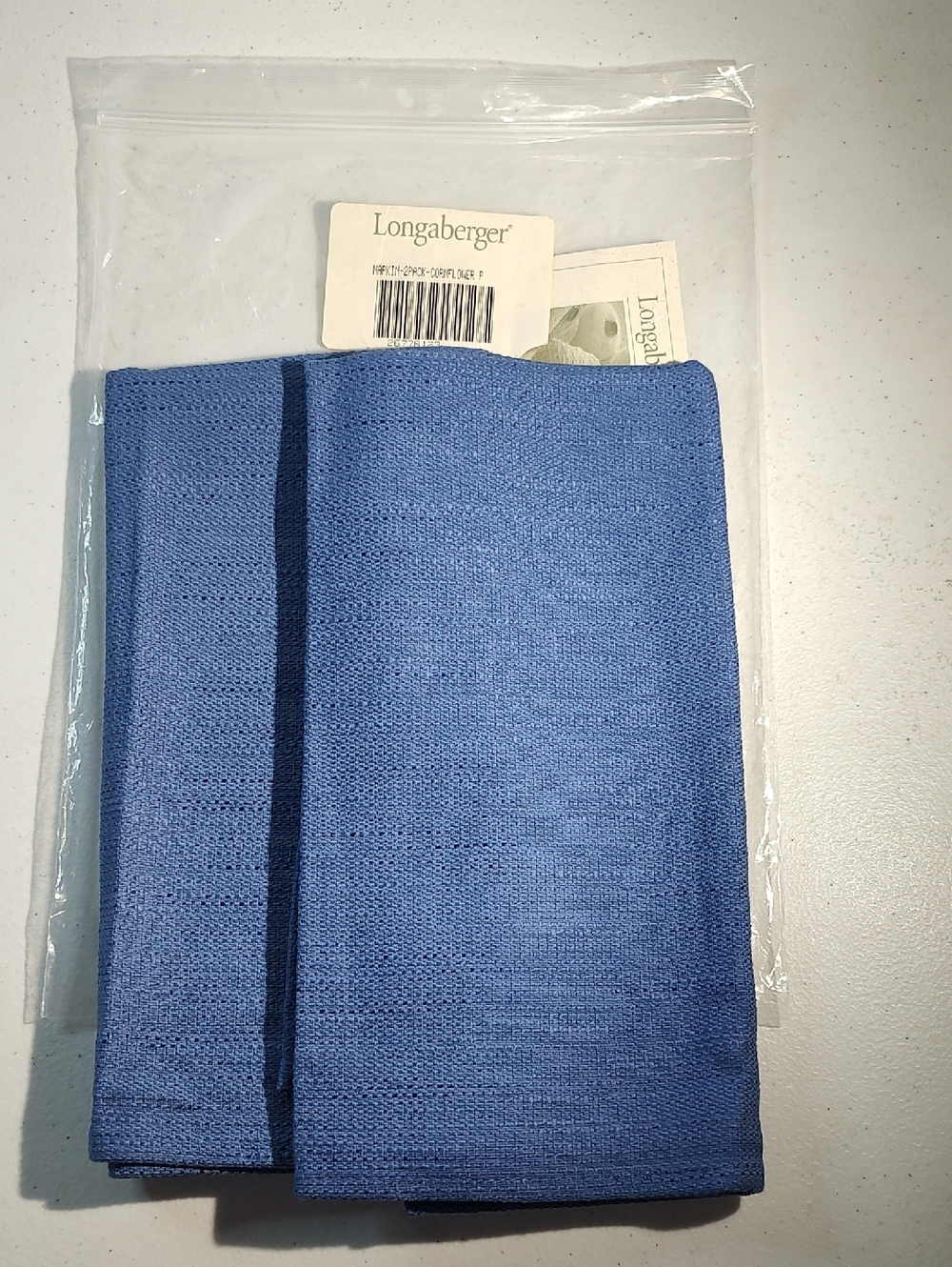2 Longaberger Napkins in Solid Cornflower Blue Fabric New In Original Package